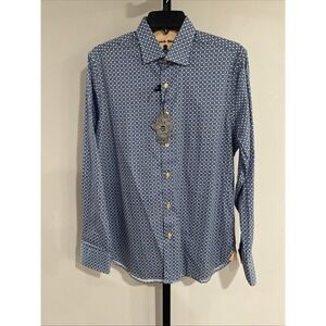 Visconti Black mens designer SHIRT SMALL BLUE NWT BRAND NEW $125 no tuck A5